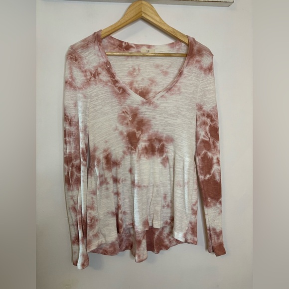 ANTHROPOLOGIE T.La PINK TIE DYE V-NECK JILL BABYDOLL PEPLUM TOP - Picture 2 of 8
